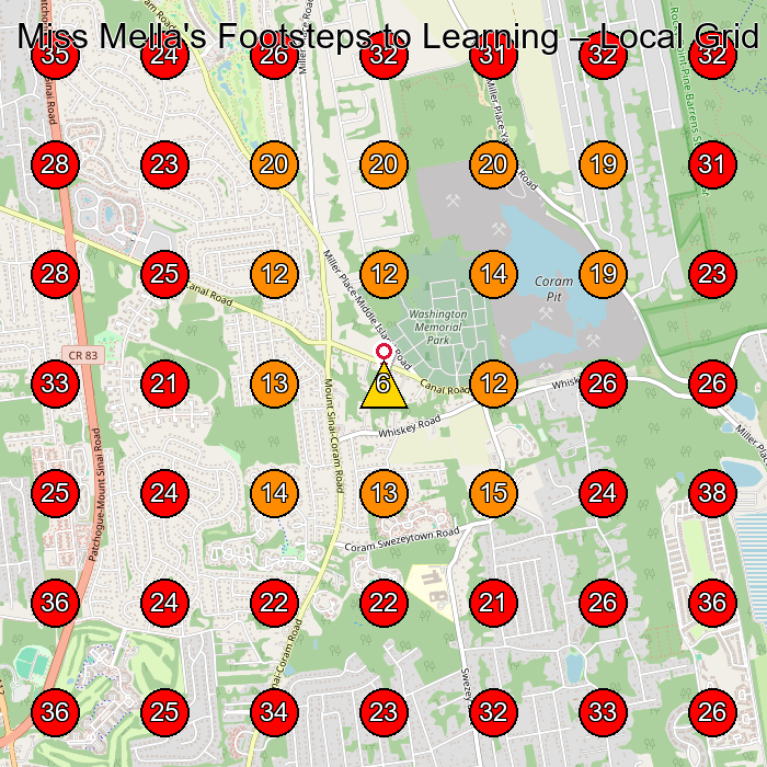 Miss Mella's Footsteps to Learning GeoGrid visibility map for Preschool in Coram